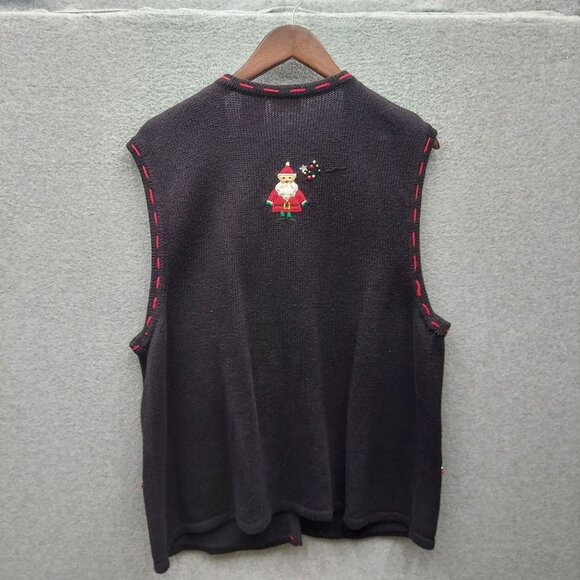 Vintage Christmas Gnome Graphic Knit Vest Button-Up Black Sweater - Picture 2 of 3